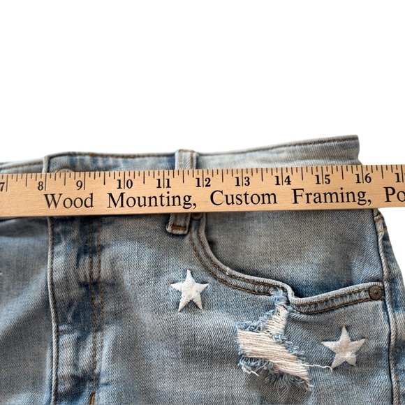 Eunina Jean Shorts Large Stretch Denim Lulu High Rise Distressed Embroider Stars - Picture 5 of 15
